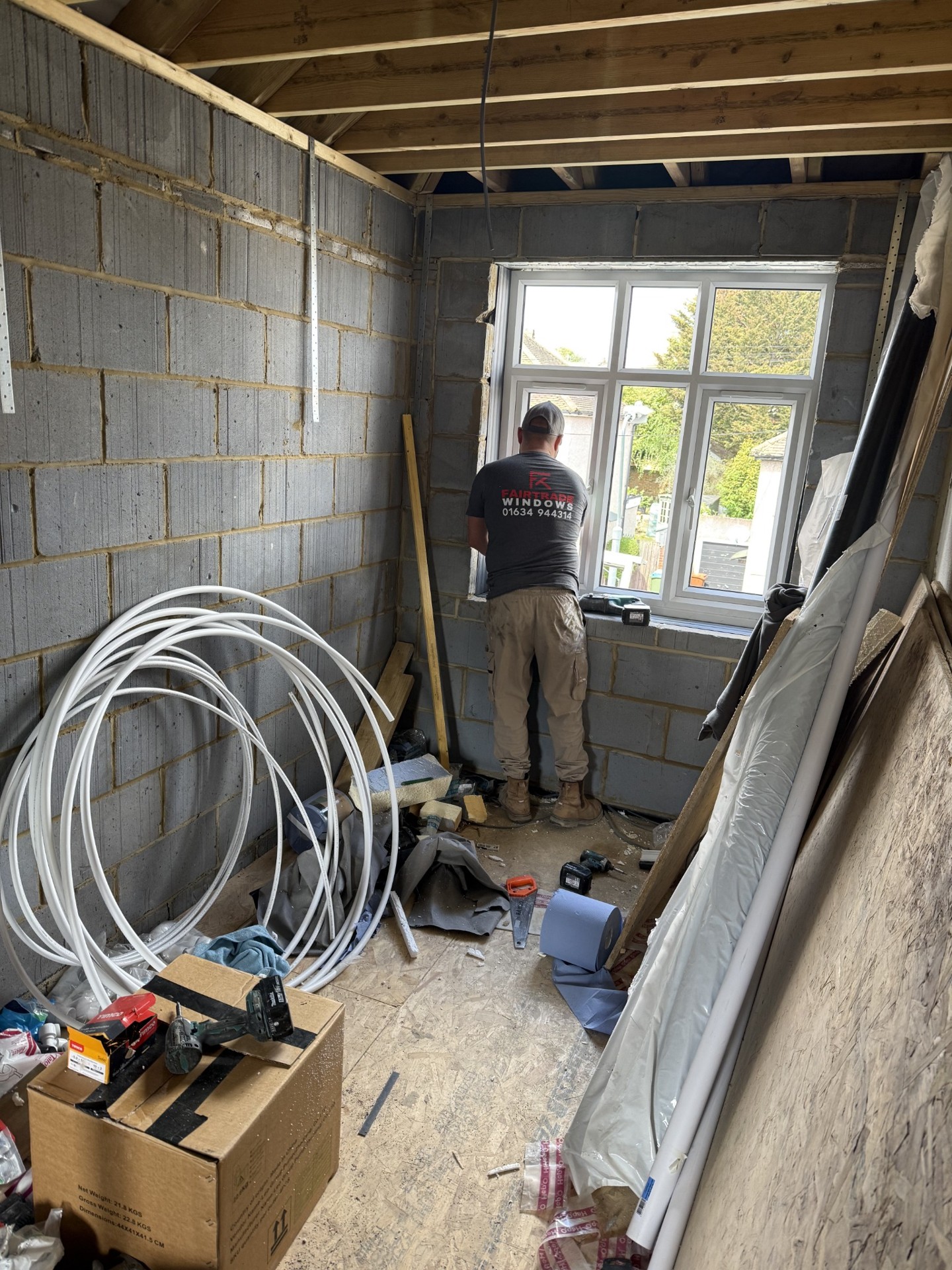 The extension interior during construction