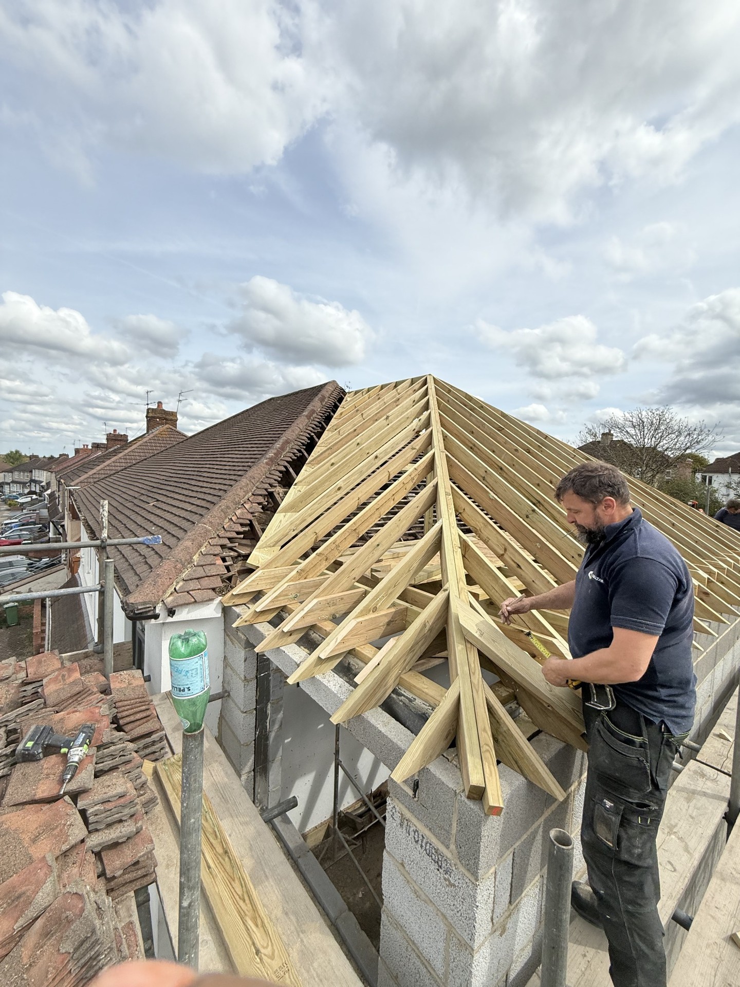 Roof framing under construction