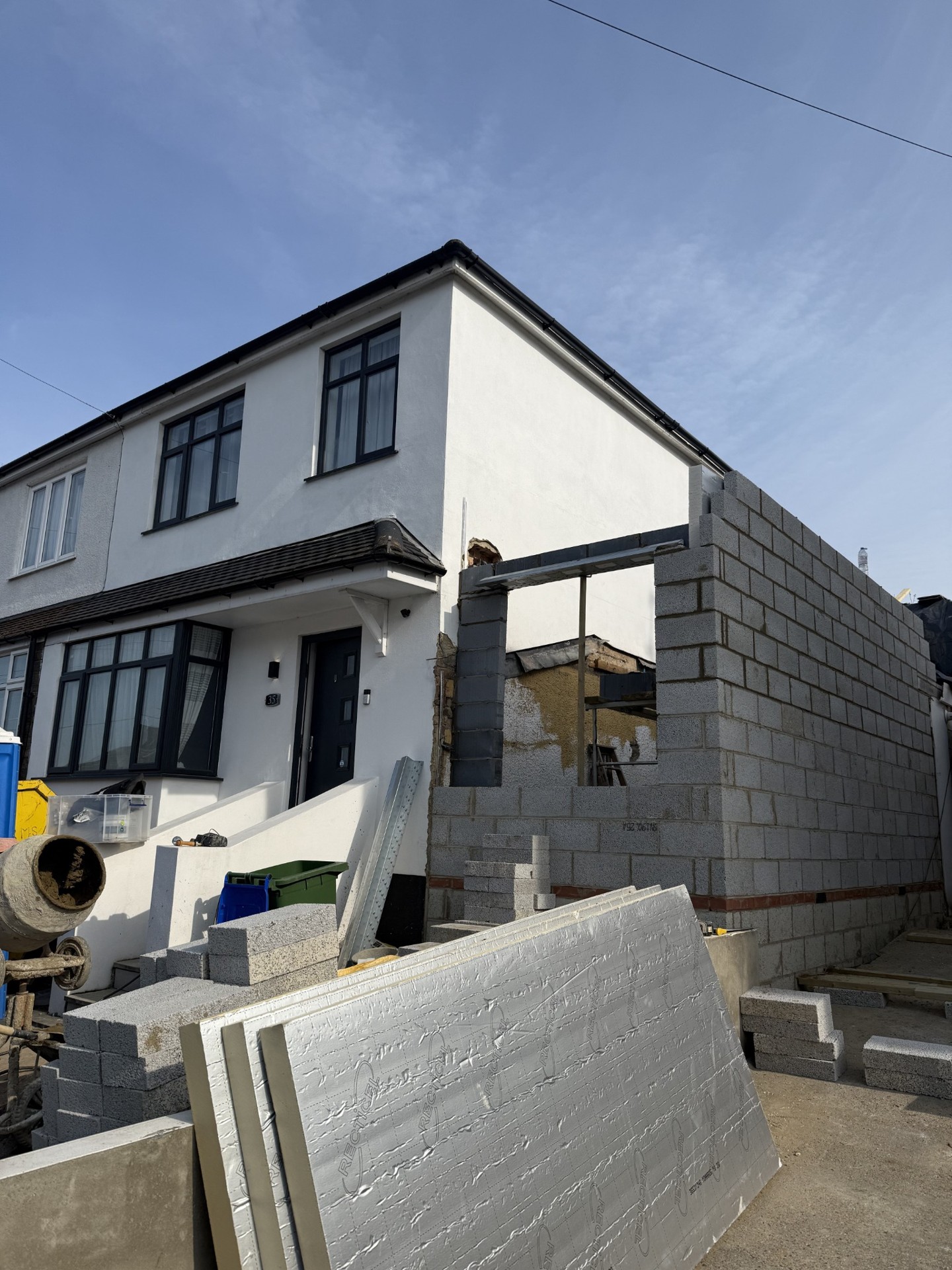 New blockwork forming the side extension